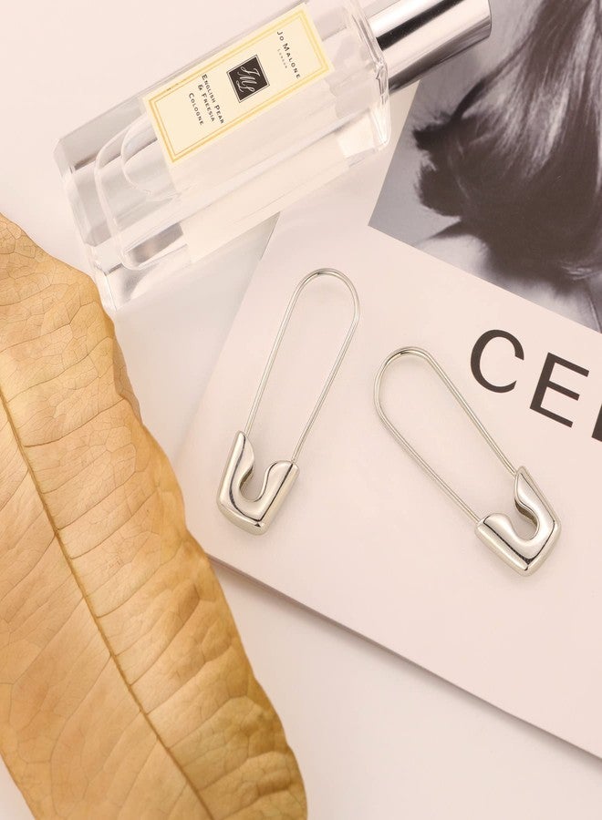 SANNYRA Safety Pin Earrings for Women, Silver Dangle Earrings for Women, Minimalist Dangle Hoop Paper Clip Ear Hoop Studs Daily Jewelry - Image 4